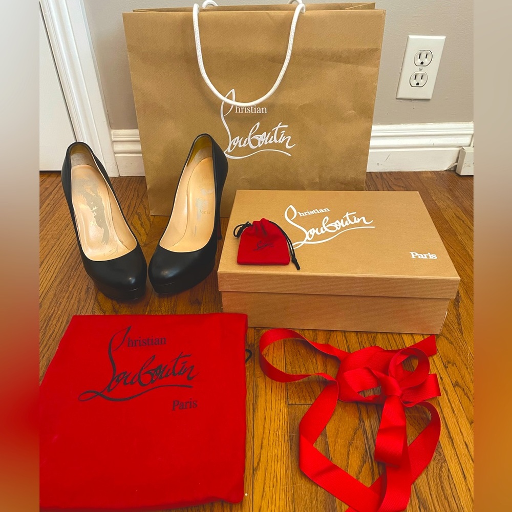 Christian Louboutin 140 kid smooth black leather platform pumps